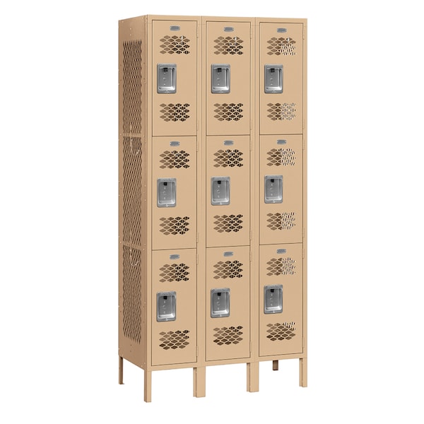 Wardrobe Locker, 36" W, 12" D, 78" H, (3) Wide, (9) Openings, Tan